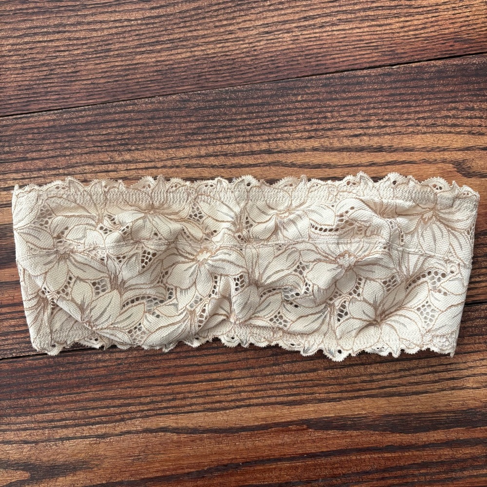 Aerie Real Power Strapless Floral Lace Mesh Bra- 36C - Like New